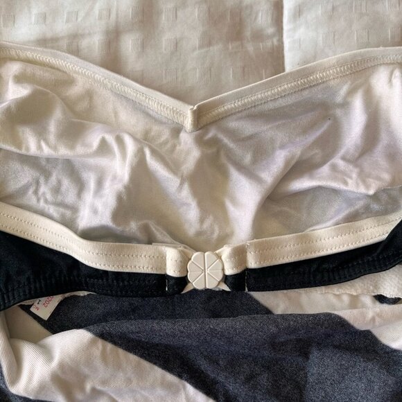 Rare Vintage Black + White Diagonally Striped Strapless One Piece S - Picture 5 of 13